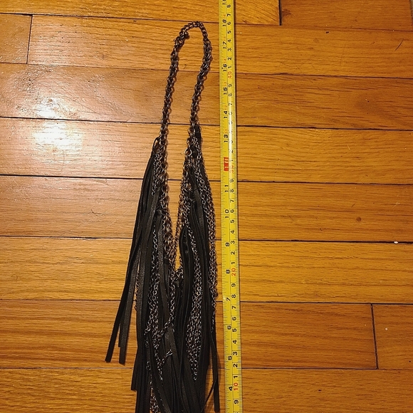 Black & Gold Faux Leather & Chain Fringe Necklace - Picture 4 of 4